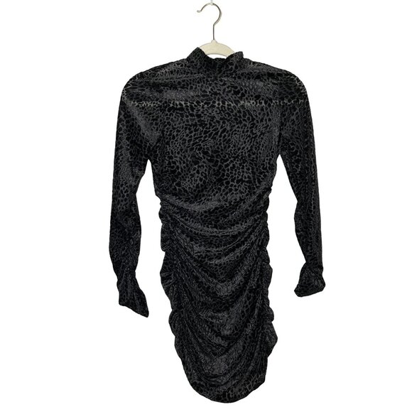 LIKELY Leopard Burnout Wylie Dress Size 2 Black Ruched Long Sleeve Mock Neck - Picture 2 of 10